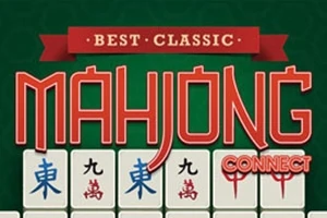 Texten Best Classic Mahjong Connect över en rad av mahjongbrickor med kinesiska tecken