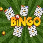 Färgglada bingokort och texten BINGO på en grön bakgrund med stjärnor