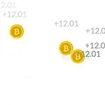 Gula bitcoin-symboler med siffror på vit bakgrund