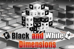 Svartvita kuber med ikoner och symboler bildar en 3D-struktur mot en bakgrund av ruta mönster, med texten Black and White Dimensions