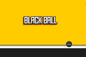 Svart boll med ansikte på en svart och vit linje mot gul bakgrund med texten BLACK BALL