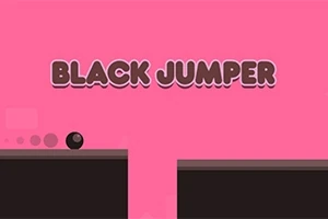Svart boll på en plattform med rosa bakgrund och texten BLACK JUMPER