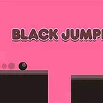 Svart boll på en plattform med rosa bakgrund och texten BLACK JUMPER