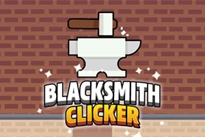 Illustration av ett städ med en hammare mot en tegelvägg och texten BLACKSMITH CLICKER i förgrunden