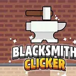 Illustration av ett städ med en hammare mot en tegelvägg och texten BLACKSMITH CLICKER i förgrunden