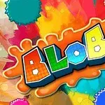 Färgglada bokstäver som bildar ordet BLOBS med en bakgrund av färgexplosioner