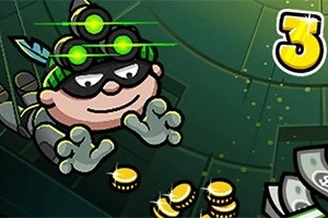 Bob the Robber 3 Tecknad figur med mörka klÀder och nattglasögon plockar upp guldmynt