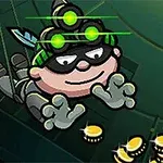 Bob the Robber 3 Tecknad figur med mörka klÀder och nattglasögon plockar upp guldmynt