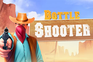 Tecknad cowboy med röd bandana och pistol riktad framåt framför en ökenbakgrund med stora västernbokstäver