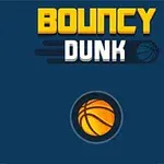 Texten Bouncy Dunk med en basketboll på blå bakgrund