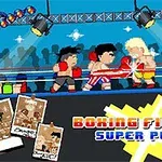 Två animerade boxare i en pixelkonstig stil slåss i en boxningsring omgiven av ljus och publik