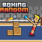 Två pixelerade boxare i en ring med trälådor mellan dem och texten Boxing Random ovanför