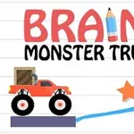 Ett rött monstertruckleksak står på en blå linje ritad av en penna, med texten Brain for Monster Truck ovanför och en orange stjärna bredvid
