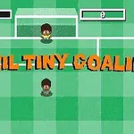 Två tecknade fotbollsspelare står på en fotbollsplan med texten Brazil Tiny Goalie i förgrunden