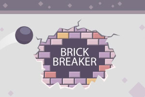 En biljardkula bryter igenom en vägg av färgglada tegelstenar med texten BRICK BREAKER i mitten