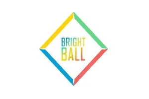 En färgglad diamantformad ram med texten Bright Ball i mitten