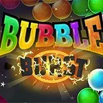 Färgglada bubblor omger texten Bubble Burst i ett elektriskt och lysande typsnitt