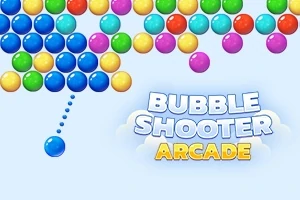 Färgglada bubblor staplade i rader med texten Bubble Shooter Arcade nedan