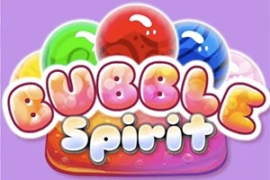 Färgglada bubblor och texten Bubble Spirit mot en lila bakgrund