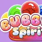 Färgglada bubblor och texten Bubble Spirit mot en lila bakgrund