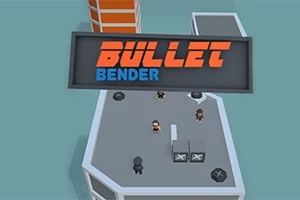 Spelkaraktärer på ett tak med texten Bullet Bender ovanpå