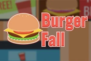 Tecknad hamburgare med sallad och ost bredvid texten Burger Fall
