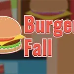 Tecknad hamburgare med sallad och ost bredvid texten Burger Fall