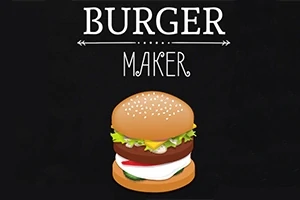 Hamburgare med sesambröd, sallad, ost, kött och tomat illustrerad med texten Burger Maker ovanför