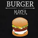 Hamburgare med sesambröd, sallad, ost, kött och tomat illustrerad med texten Burger Maker ovanför
