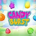 Färgglada karameller och texten Candy Burst på en färgglad bakgrund med förtrollande landskap
