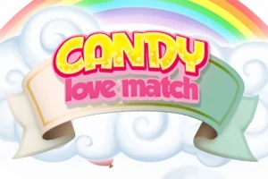 Texten CANDY love match över ett band med en regnbåge och fluffiga moln i bakgrunden