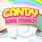 Texten CANDY love match över ett band med en regnbåge och fluffiga moln i bakgrunden
