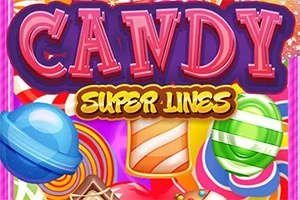 Färgglad bild med ordet CANDY och olika typer av tecknade godisar