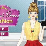 Illustration av en kvinna med blont hår i en gul topp och röd kjol, som håller en svart handväska, med en Casual Dress Fashion-titel i bakgrunden