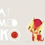 En färgglad, geometrisk kattfigur bredvid texten CAT NAMED SOKO