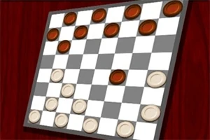 Ett schackbräde med röda och vita spelpjäser på en brun bakgrund