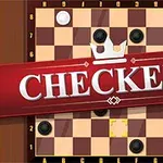 Brädspel med schackrutor och svarta och vita spelpjäser, täckt av en röd banner med text
