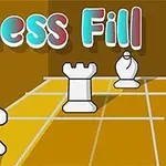 Vit schackpjäsuppställning på ett rutnät med texten Chess Fill ovanför