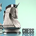 En detaljerad schackhäst bredvid texten Chess Master mot en turkos bakgrund