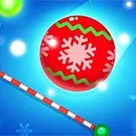 Färgglada bollar med snöflinge- och zig-zag-mönster i en blå bakgrund med lysande ljuspunkter och snöflingor