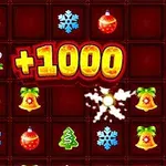 Julmotiv med tefat, julgranskulor, snöflingor, bjällror och ett poäng på +1000 mot en röd bakgrund