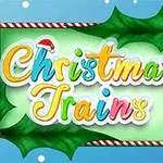 Texten Christmas Trains i färgglada bokstäver med juldekorationer och mistel på en grön bakgrund