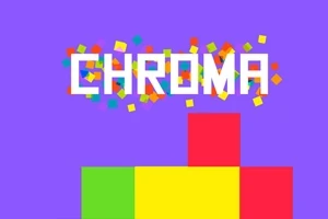 Färgglada fyrkantiga block och texten CHROMA på en lila bakgrund