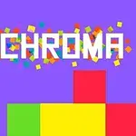 Färgglada fyrkantiga block och texten CHROMA på en lila bakgrund