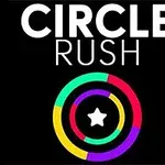 Texten CIRCLE RUSH ovanför färgglada cirklar med en stjärna i mitten mot en svart bakgrund