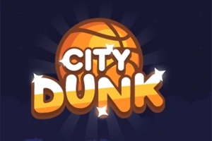 Texten City Dunk i tecknad stil framför en basketboll mot en mörkblå bakgrund