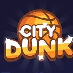 Texten City Dunk i tecknad stil framför en basketboll mot en mörkblå bakgrund
