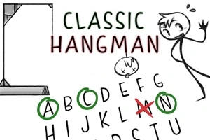 Streckfigur bredvid bokstäver med rubrik Classic Hangman