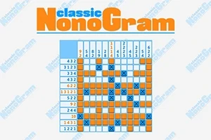Klassisk nonogram med ett rutnät med nummerledtrådar och delvis ifyllda rutor
