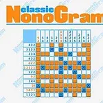 Klassisk nonogram med ett rutnät med nummerledtrådar och delvis ifyllda rutor
